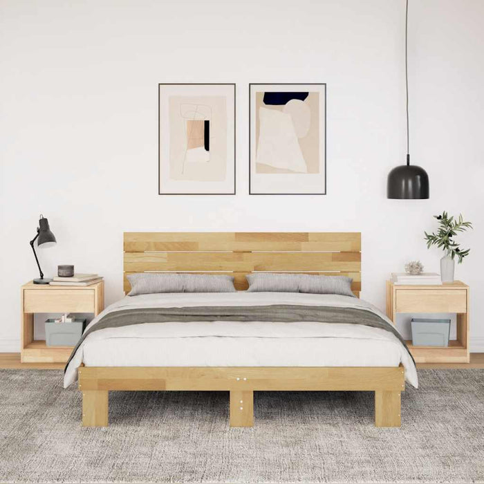 Cadru de pat cu tăblie fără saltea 135x190 cm lemn masiv stejar - WALTI WALTI