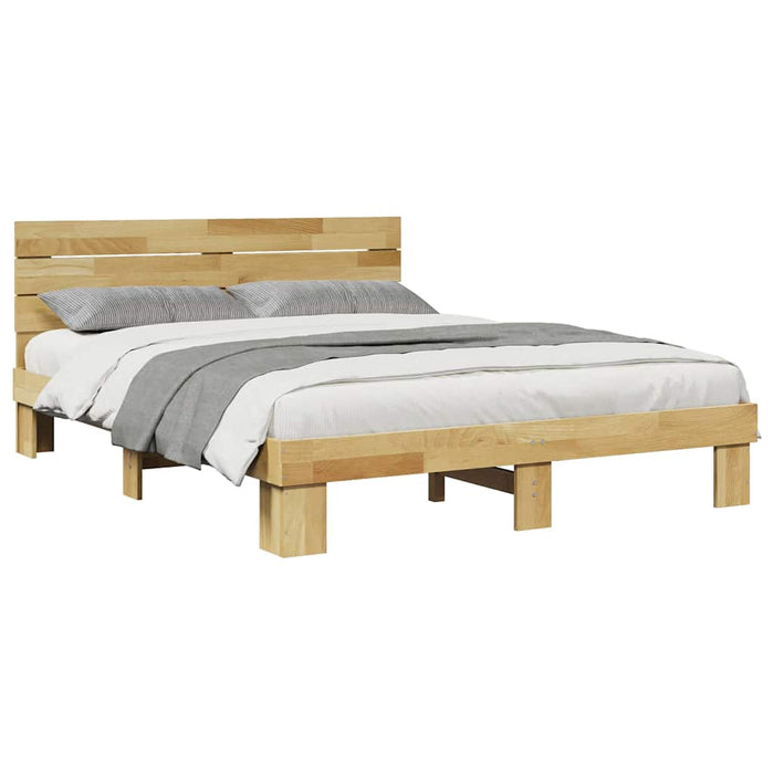Cadru de pat cu tăblie fără saltea 135x190 cm lemn masiv stejar - WALTI WALTI