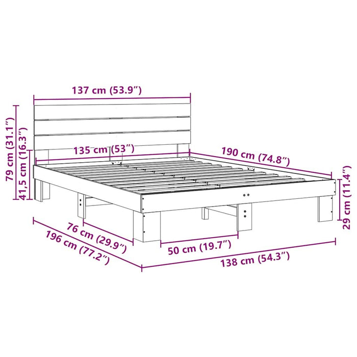 Cadru de pat cu tăblie fără saltea 135x190 cm lemn masiv stejar - WALTI WALTI