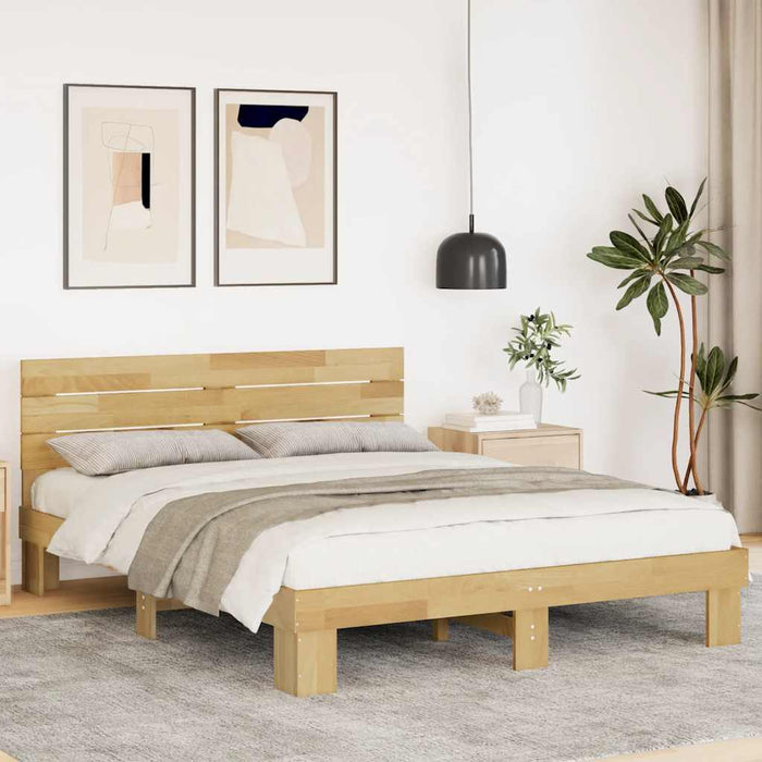 Cadru de pat cu tăblie fără saltea 135x190 cm lemn masiv stejar - WALTI WALTI