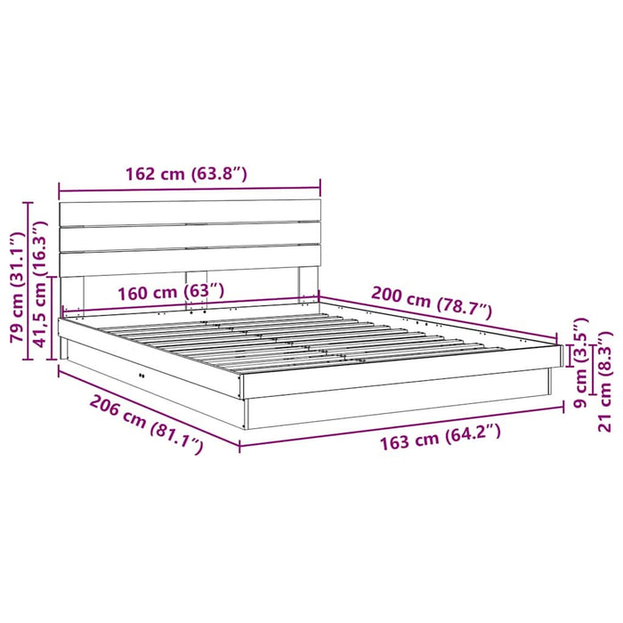 Cadru de pat cu tăblie fără saltea 160x200 cm lemn masiv stejar - WALTI WALTI