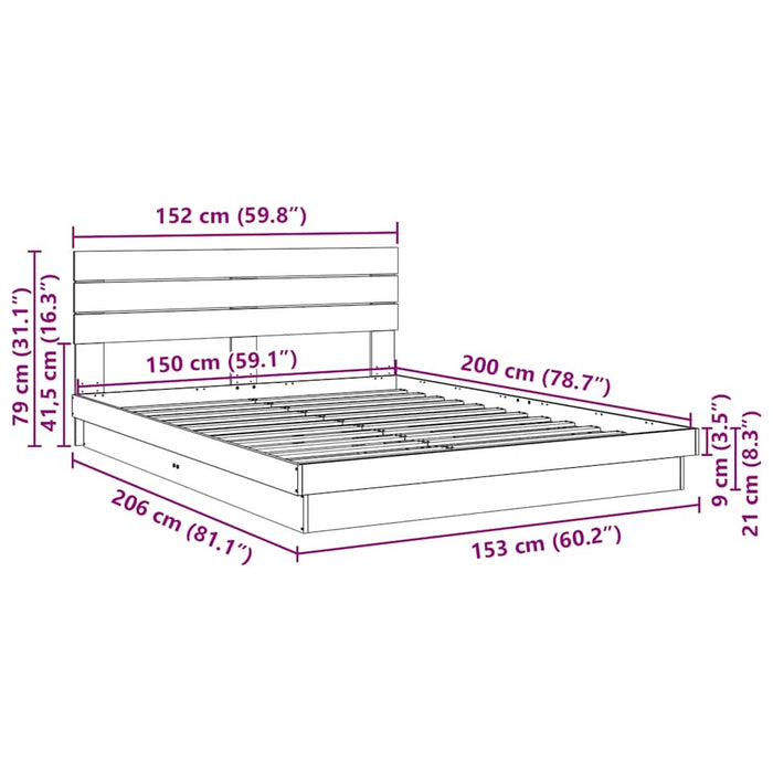 Cadru de pat cu tăblie fără saltea 150x200 cm lemn masiv stejar - WALTI WALTI