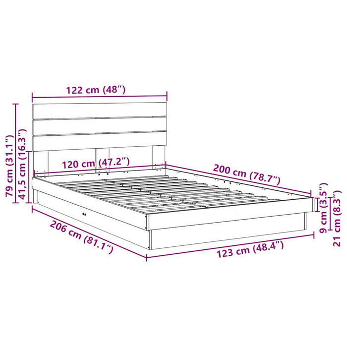 Cadru de pat cu tăblie fără saltea 120x200 cm lemn masiv stejar - WALTI WALTI