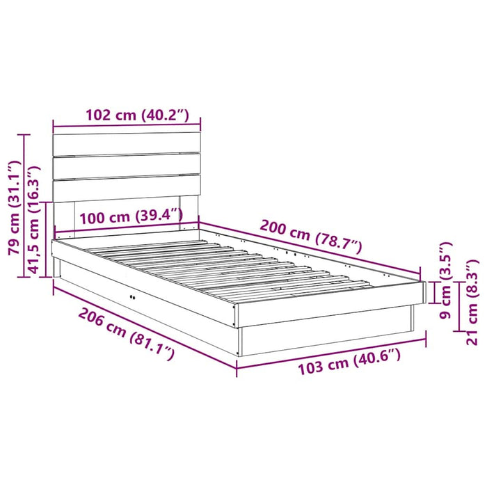 Cadru de pat cu tăblie fără saltea 100x200 cm lemn masiv stejar - WALTI WALTI