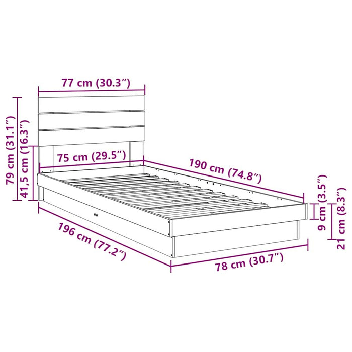 Cadru pat cu tăblie fără saltea 75x190 cm lemn masiv de stejar - WALTI WALTI
