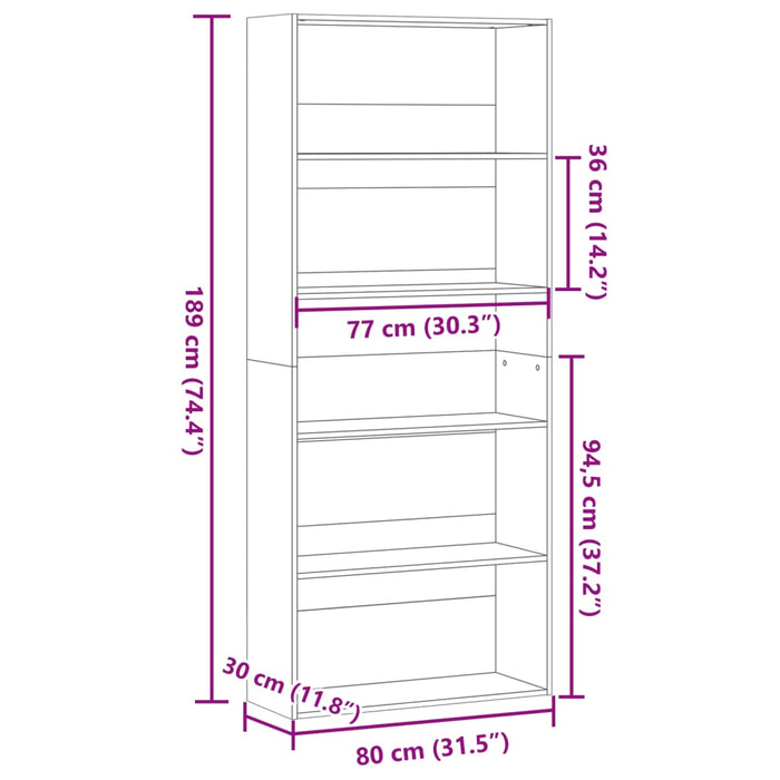 Bibliotecă, alb, 80x30x189 cm, lemn prelucrat - WALTI WALTI