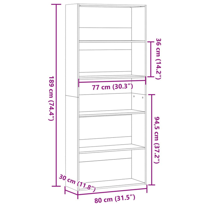 Bibliotecă, negru, 80x30x189 cm, lemn prelucrat - WALTI WALTI