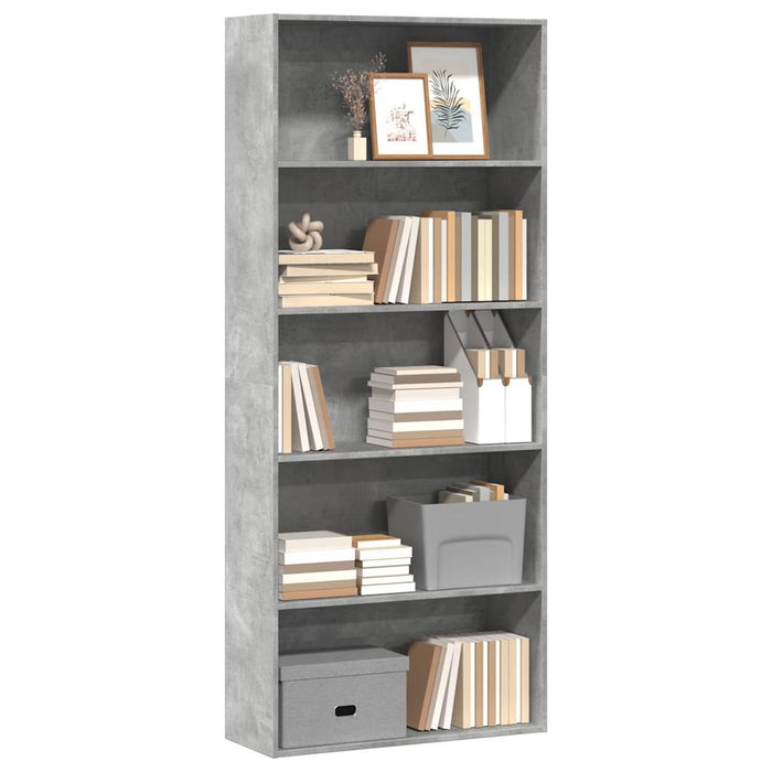 Bibliotecă, gri beton, 80x30x189 cm, lemn prelucrat - WALTI WALTI