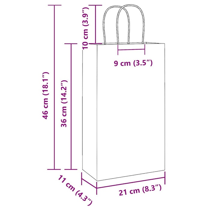 Pungi de hârtie 50 buc cu mânere maro 21x11x36 cm WALTI