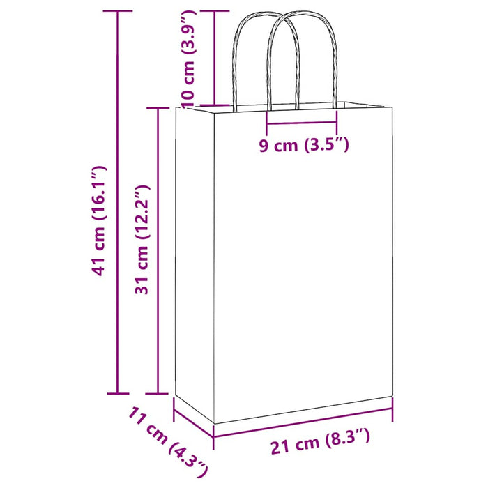 Pungi de hârtie 50 buc cu mânere albe 21x11x31 cm WALTI