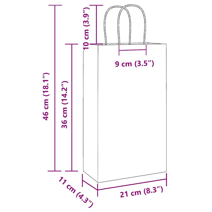Pungi de hârtie 50 buc cu mânere albe 21x11x36 cm - WALTI WALTI