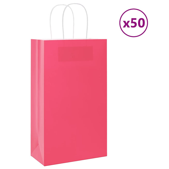 Pungi de hârtie 50 buc cu mânere roz 21x11x36 cm WALTI