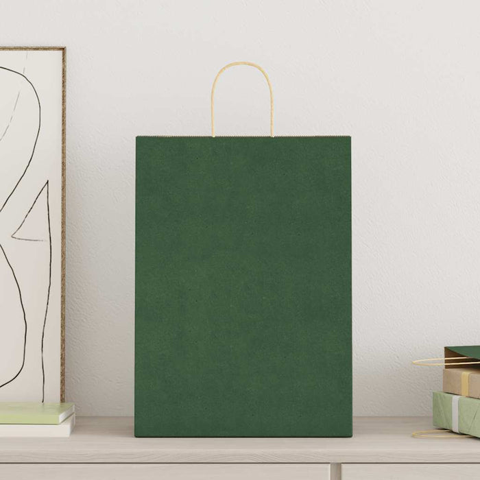 Pungi de hârtie 250 buc cu mânere verde 32x17x44 cm WALTI