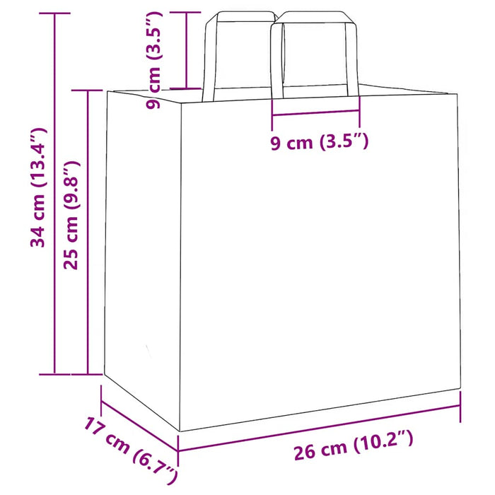 Pungi de hârtie 250 buc cu mânere maro 26x17x25 cm - WALTI WALTI