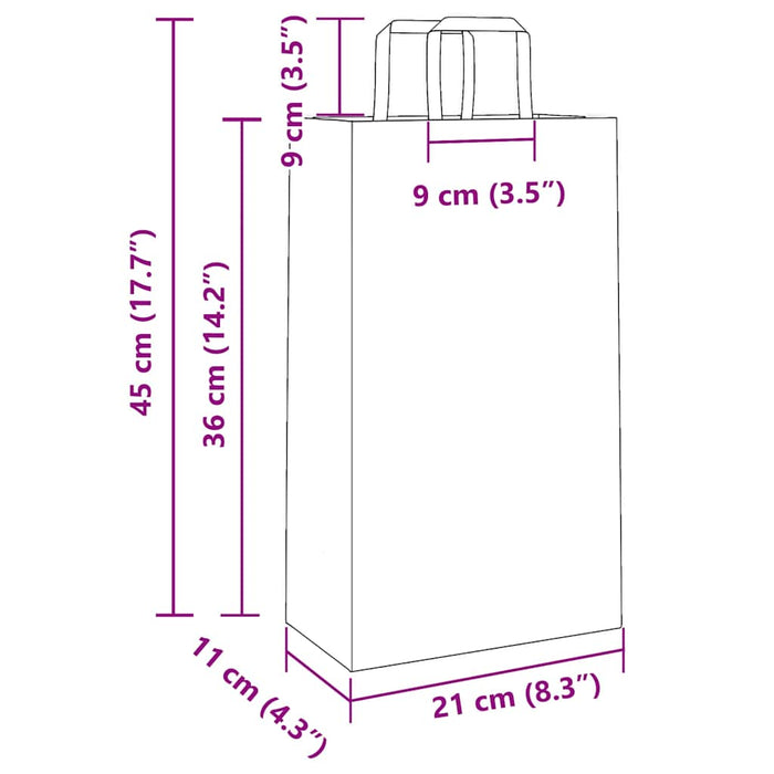 Pungi de hârtie 250 buc cu mânere albe 21x11x36 cm - WALTI WALTI
