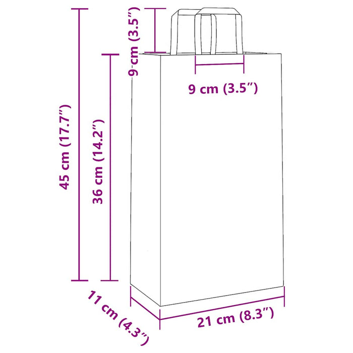 Pungi de hârtie 250 buc cu mânere roz 21x11x36 cm - WALTI WALTI
