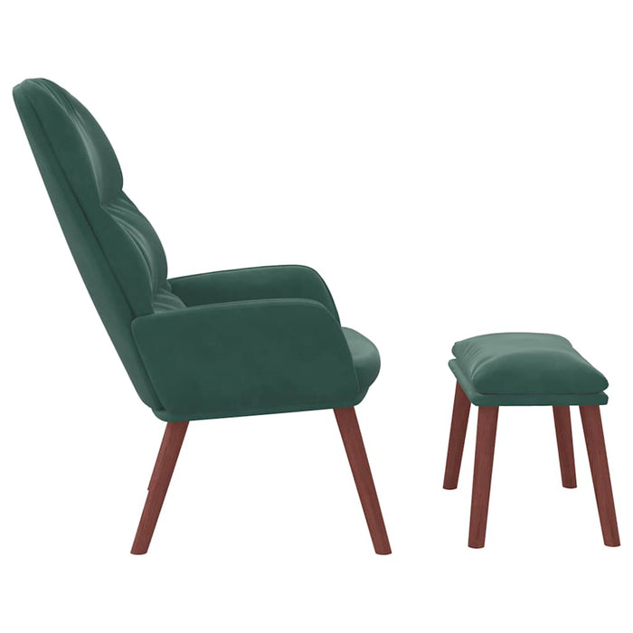 Scaun de relaxare cu taburet, verde închis, catifea WALTI