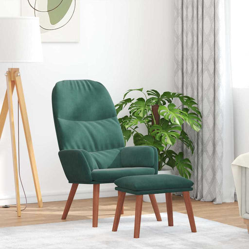 Scaun de relaxare cu taburet, verde închis, catifea - WALTI WALTI