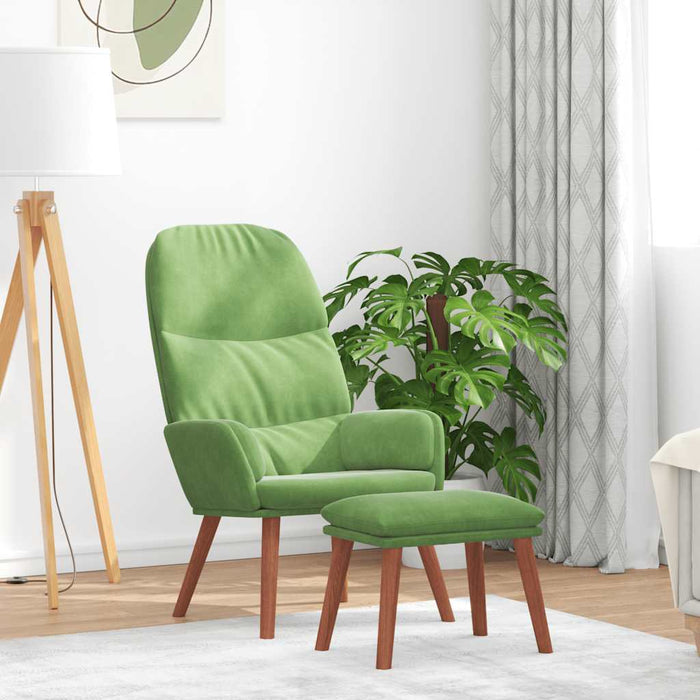 Scaun de relaxare cu taburet, verde deschis, catifea WALTI