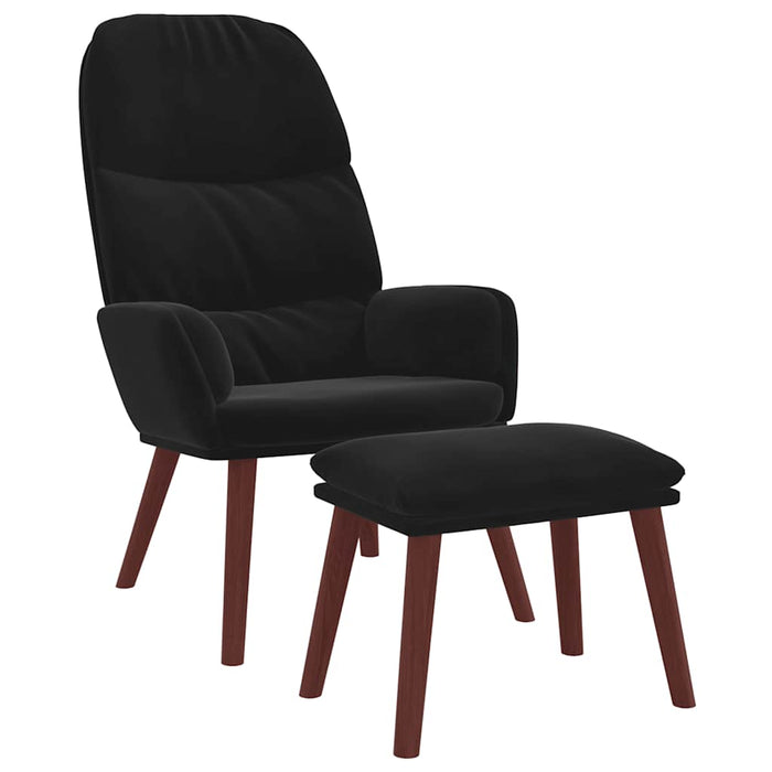 Scaun de relaxare cu taburet, negru, catifea - WALTI WALTI