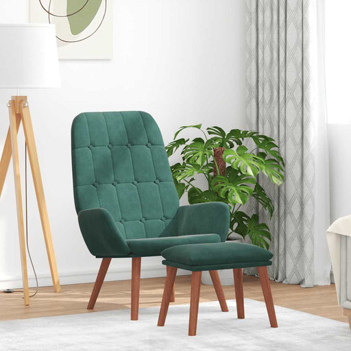 Scaun de relaxare cu taburet, verde închis, catifea - WALTI WALTI
