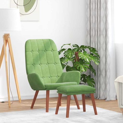 Scaun de relaxare cu taburet, verde deschis, catifea - WALTI WALTI