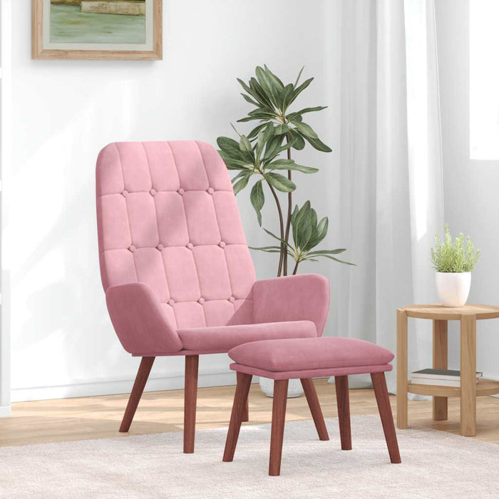 Scaun de relaxare cu taburet, roz, catifea WALTI