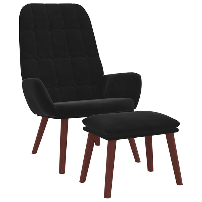 Scaun de relaxare cu taburet, negru, catifea - WALTI WALTI