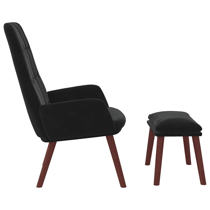 Scaun de relaxare cu taburet, negru, catifea - WALTI WALTI