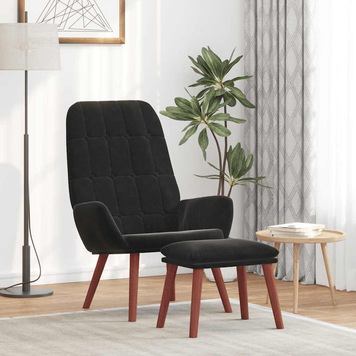 Scaun de relaxare cu taburet, negru, catifea - WALTI WALTI
