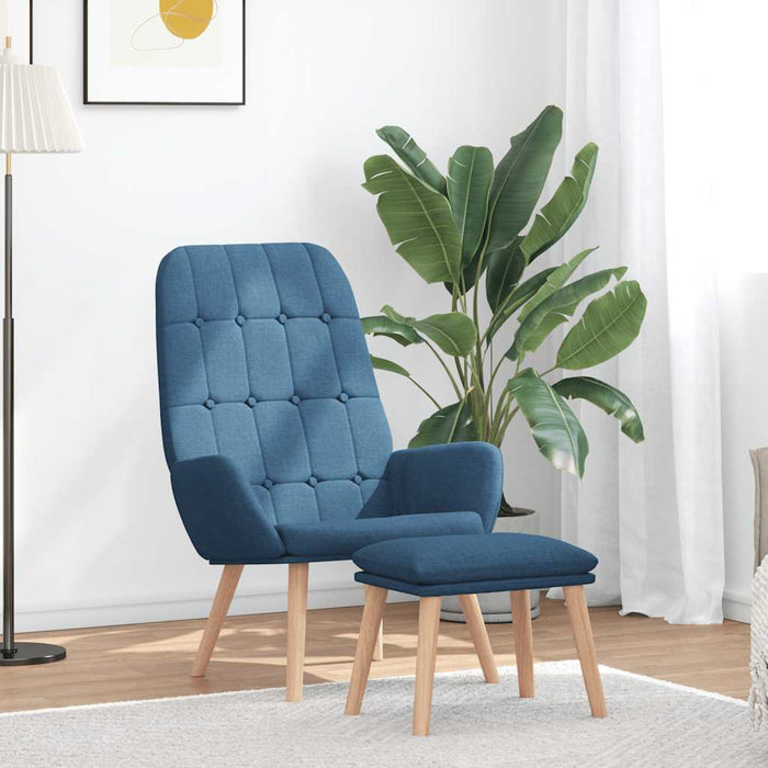 Scaun de relaxare cu taburet, albastru, textil WALTI