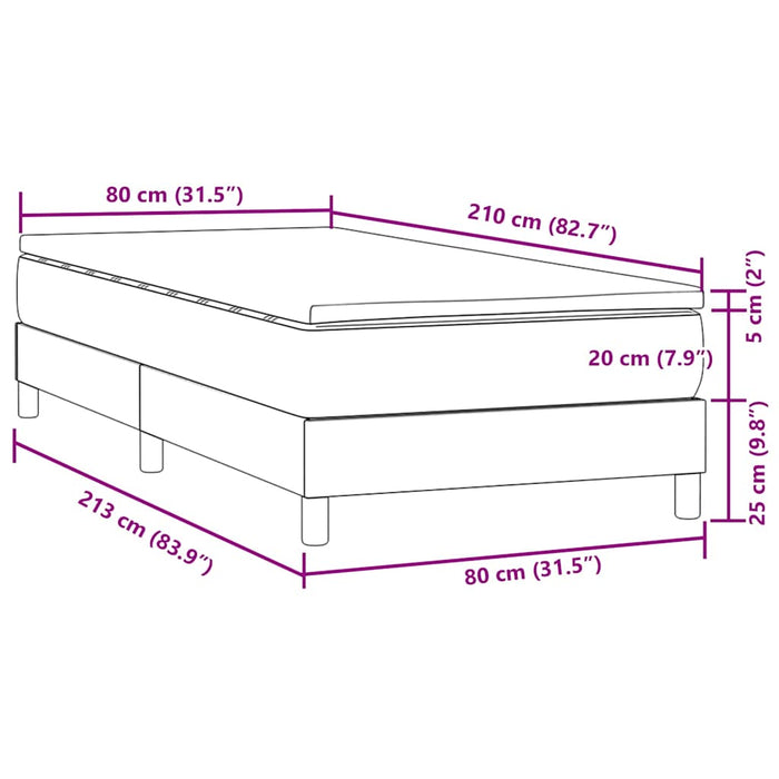 Pat box spring cu saltea, gri deschis, 80x210 cm, catifea - WALTI WALTI