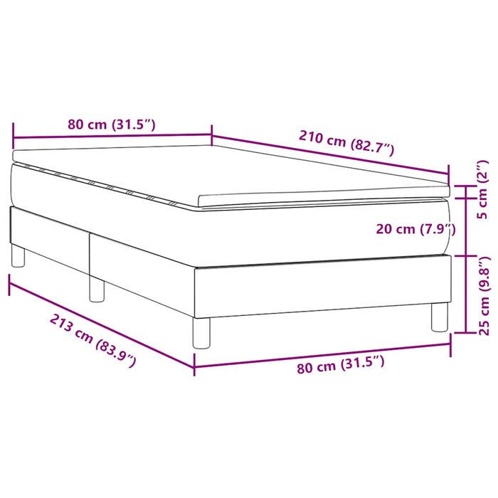 Pat box spring cu saltea, gri închis, 80x210 cm, catifea - WALTI WALTI