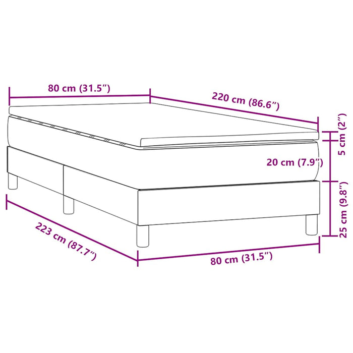 Pat box spring cu saltea, gri deschis, 80x220 cm, catifea - WALTI WALTI