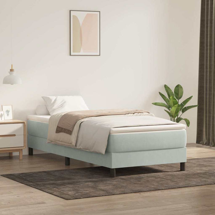 Pat box spring cu saltea, gri deschis, 80x220 cm, catifea - WALTI WALTI