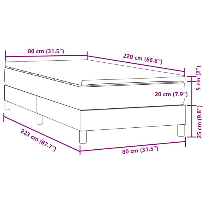 Pat box spring cu saltea, gri închis, 80x220 cm, catifea WALTI