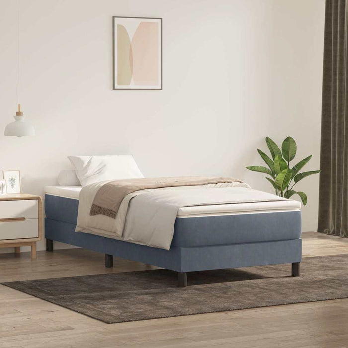 Pat box spring cu saltea, gri închis, 80x220 cm, catifea WALTI