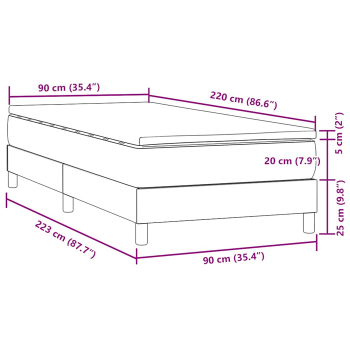 Pat box spring cu saltea, gri deschis, 90x220 cm, catifea - WALTI WALTI