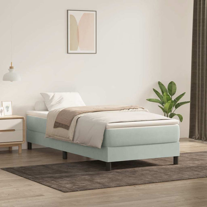 Pat box spring cu saltea, gri deschis, 100x220 cm, catifea WALTI