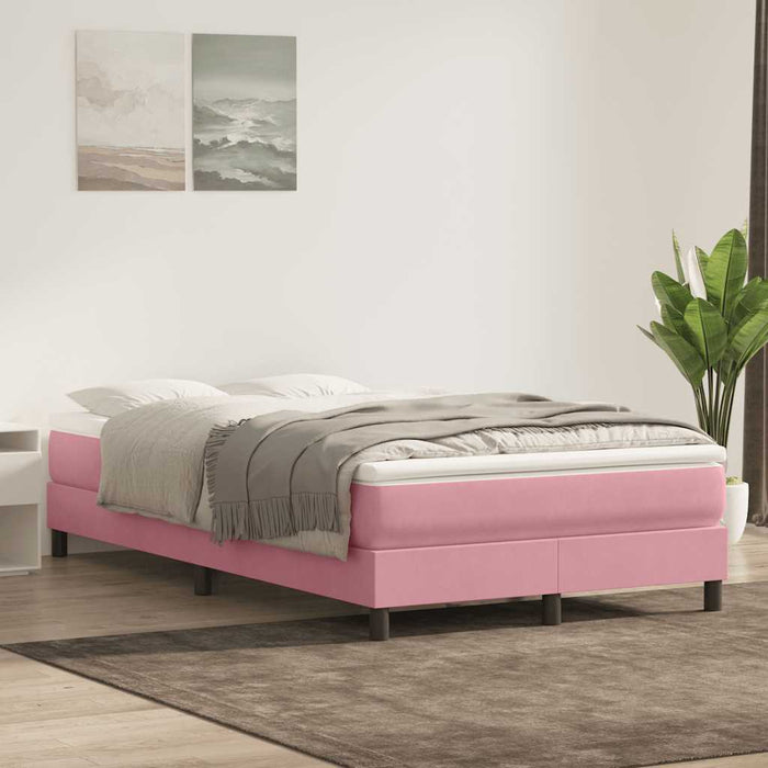 Pat box spring cu saltea, roz, 120x220 cm, catifea WALTI