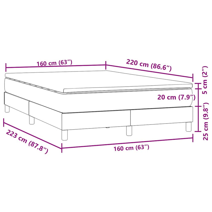Pat box spring cu saltea, gri deschis, 160x220 cm, catifea - WALTI WALTI