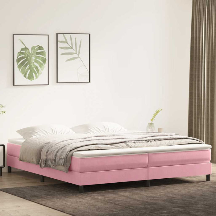 Pat box spring cu saltea, roz, 200x220 cm, catifea WALTI