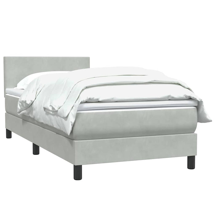 Pat box spring cu saltea, gri deschis, 80x210 cm, catifea WALTI