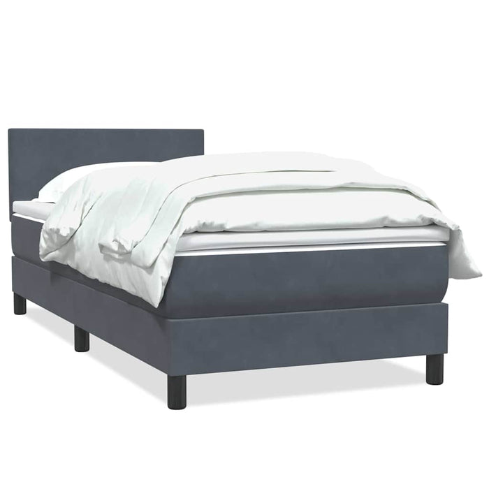 Pat box spring cu saltea, gri închis, 90x210 cm, catifea WALTI