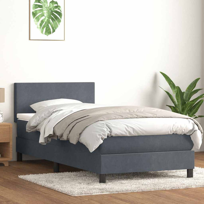 Pat box spring cu saltea, gri închis, 90x210 cm, catifea WALTI