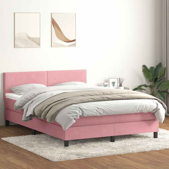 Pat box spring cu saltea, roz, 140x210 cm, catifea - WALTI WALTI