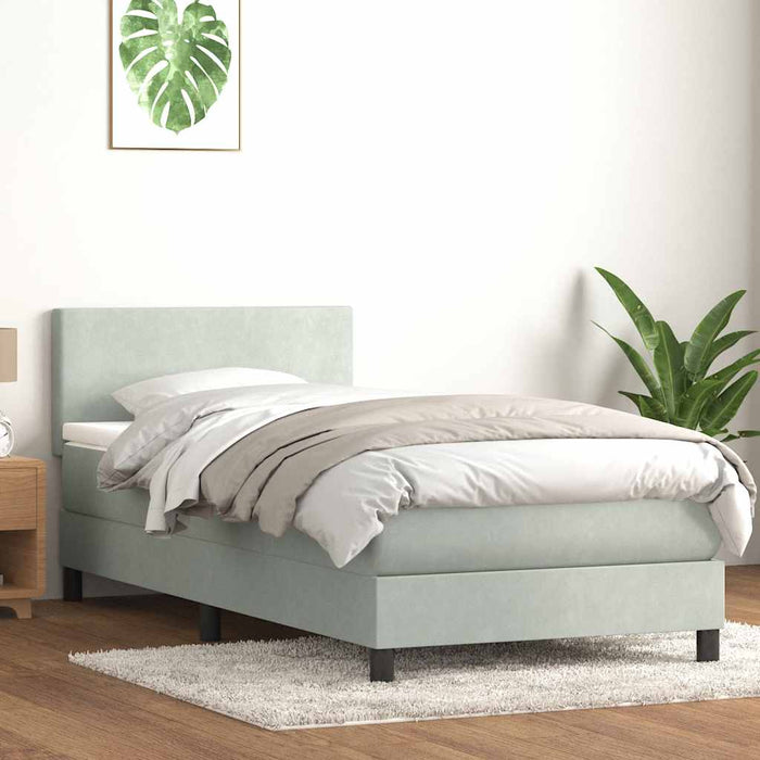 Pat box spring cu saltea, gri deschis, 80x220 cm, catifea - WALTI WALTI
