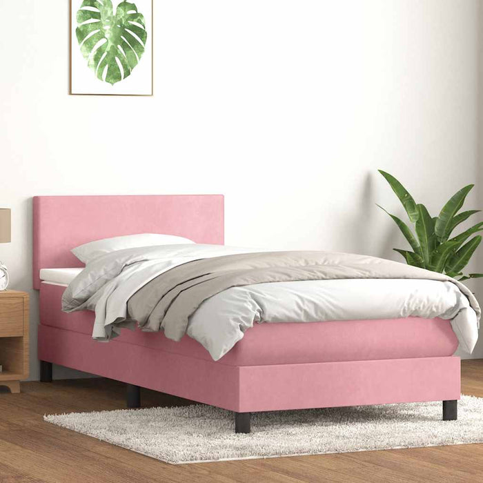 Pat box spring cu saltea, roz, 80x220 cm, catifea WALTI