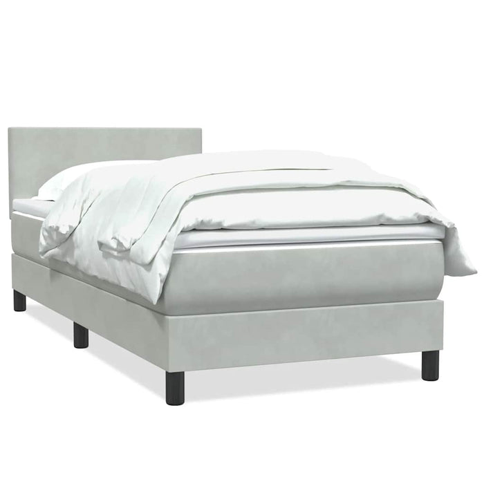 Pat box spring cu saltea, gri deschis, 90x220 cm, catifea - WALTI WALTI