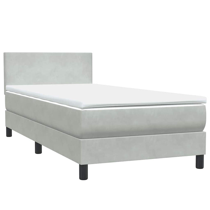 Pat box spring cu saltea, gri deschis, 90x220 cm, catifea - WALTI WALTI
